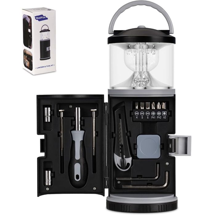 Latarnia wędkarska LED RealPlus Lampa kempingowa + zestaw narzędzi