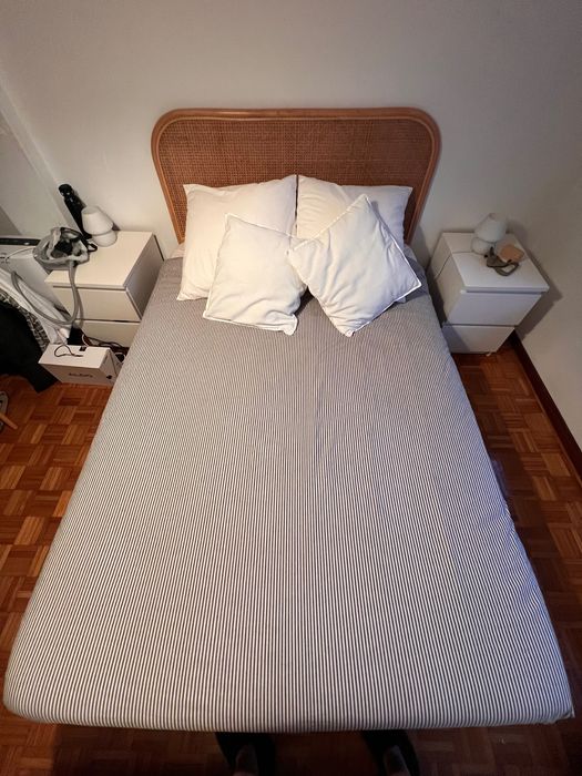 Cama com arrumação+colchão+cabeceira ratan