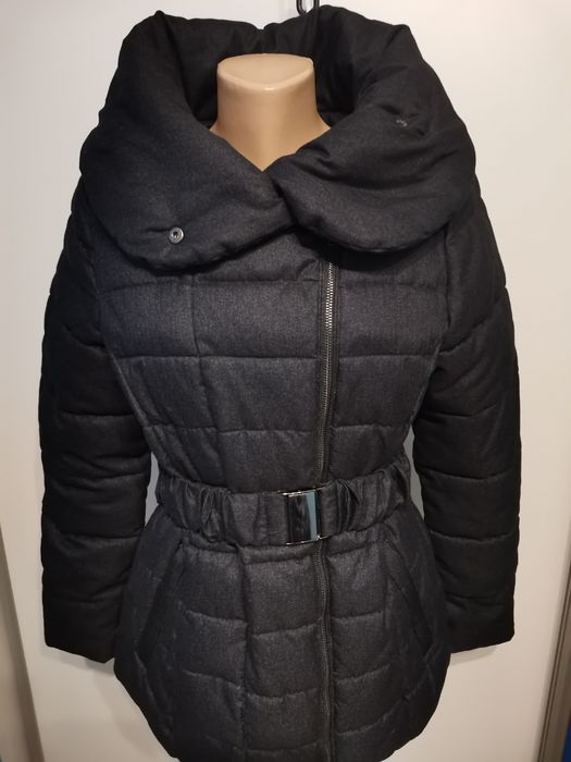 Zimowa, pikowana kurtka damska Savoir rozm 40, ciemno szara, kołnierz