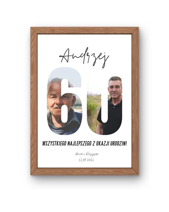WYJĄTKOWY personalizowany plakat na urodziny – FOTOKOLAŻ W RAMIE A4