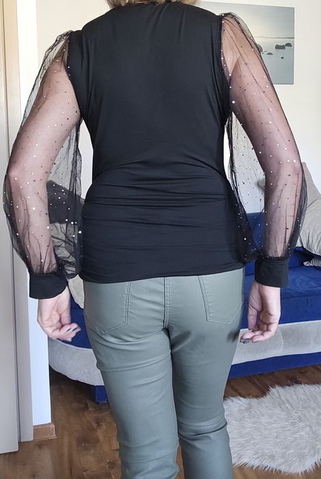 Bluzka rękawy tiul z błyszczącymi drobinkami