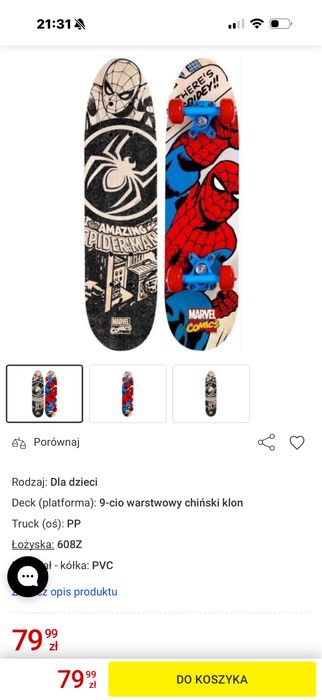 Deskorolka spider man  marvel plus ochraniacze gratis