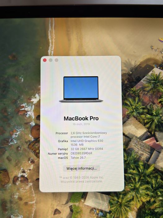 Macbook pro 16 2019 i7 32gb DDR4