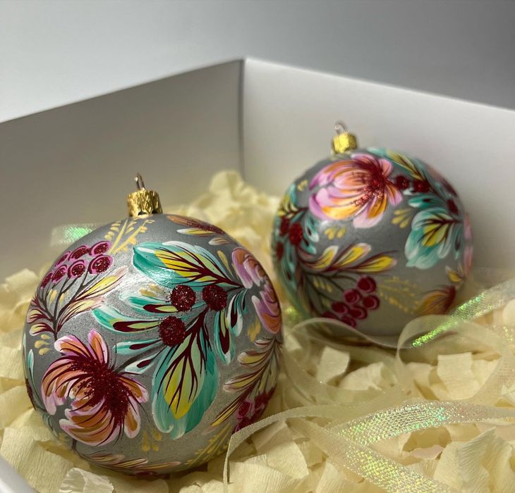 Іграшки новорічні петриківський розпис