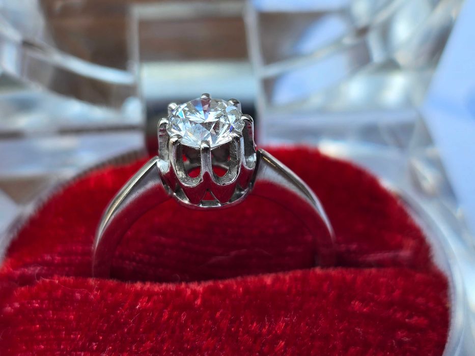 Stary złoty pierścionek diament brylant 1,01 ct