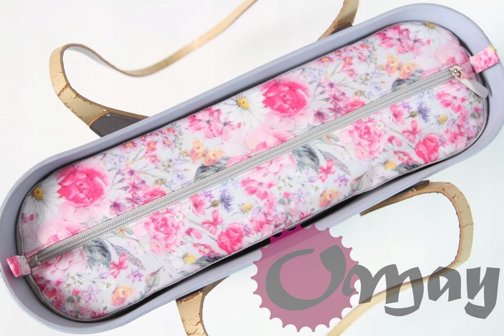 organizer OBAG STANDARD kwiaty różyczki różowe szary wkład OMAY