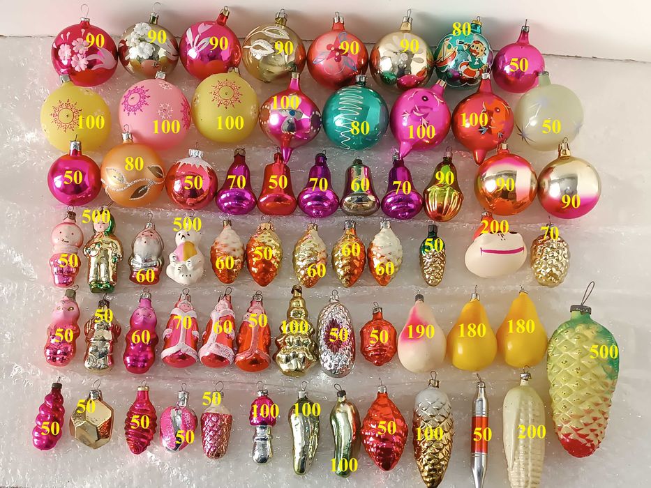 елочные игрушки СССР ГДР шары шишки животные овощи фрукты пупс огурец