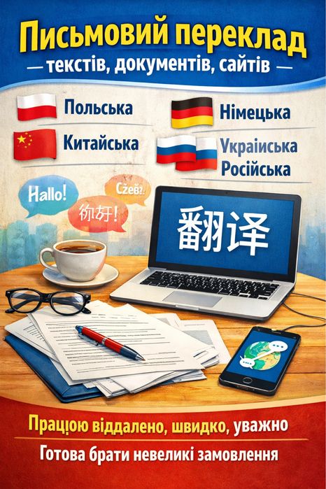Переклад документів і текстів. Польська,Німецька,Китайська. Терміново
