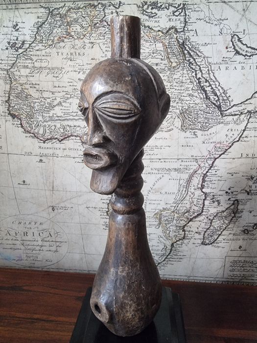 Stara ceremonialna fajka Songye Kongo/Zair 33cm – rzeźba dawna, Afryka