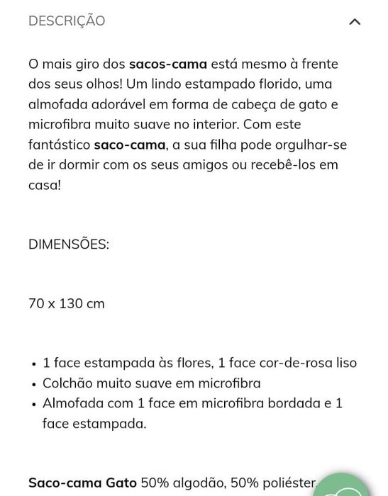 Saco Cama Criança NOVO