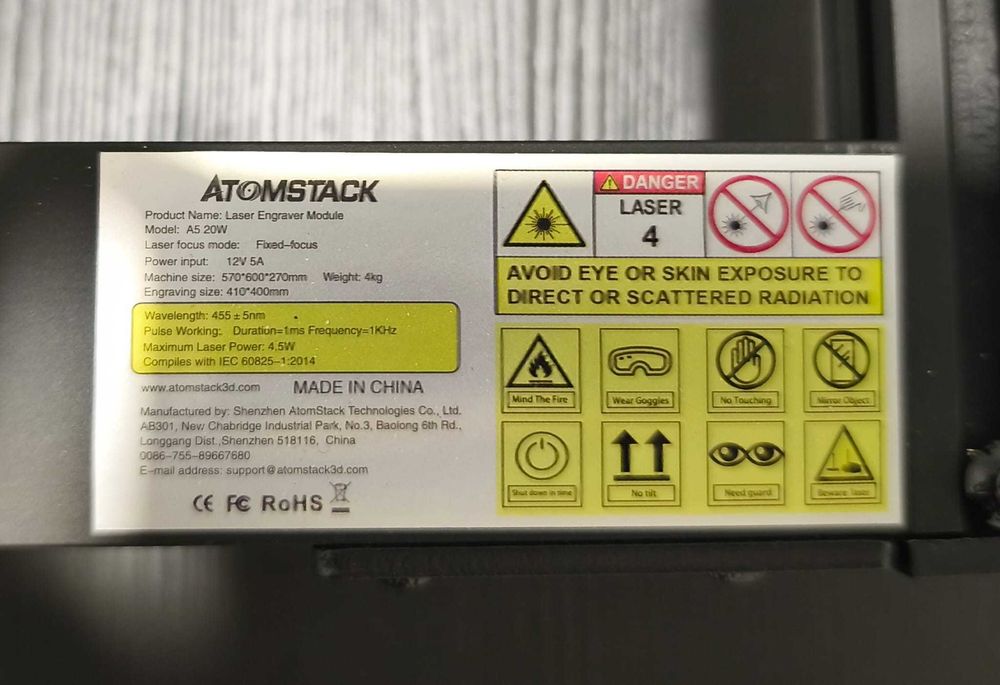 Máquina de Gravação e Corte a Laser ATOMSTACK A5 20W