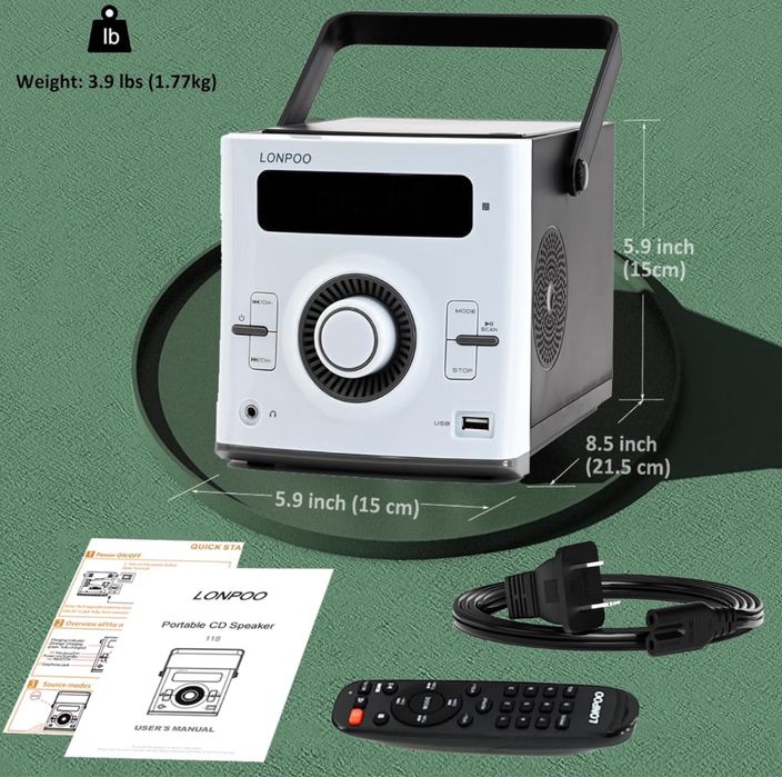 Lonpoo Przenośny odtwarzacz 20 W Stereo Boombox z akumulatorem