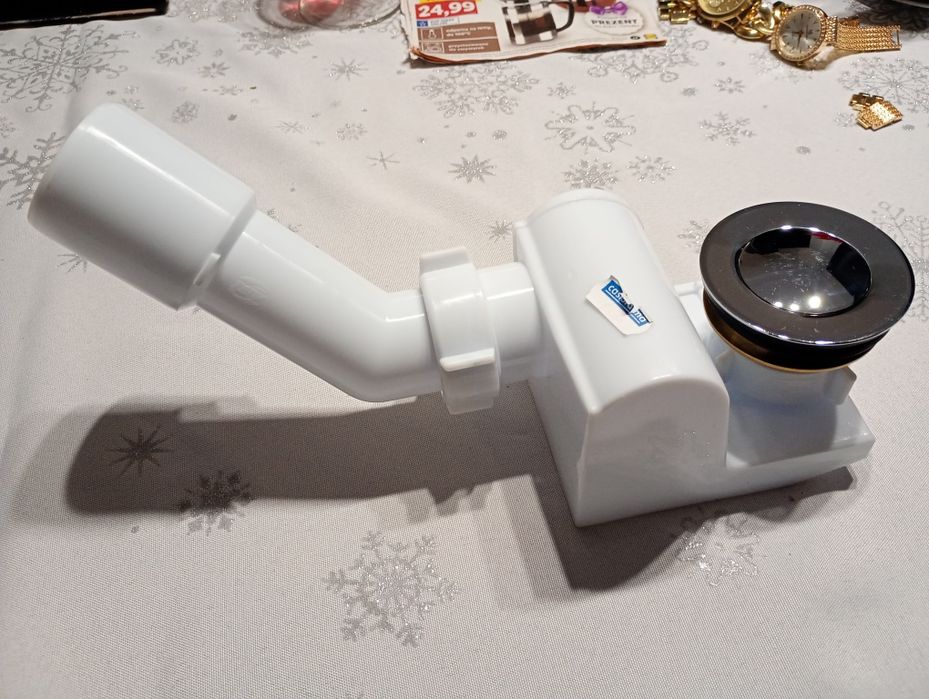 Syfon wannowy lub brodzikowy wraz z korkiem srebrnym