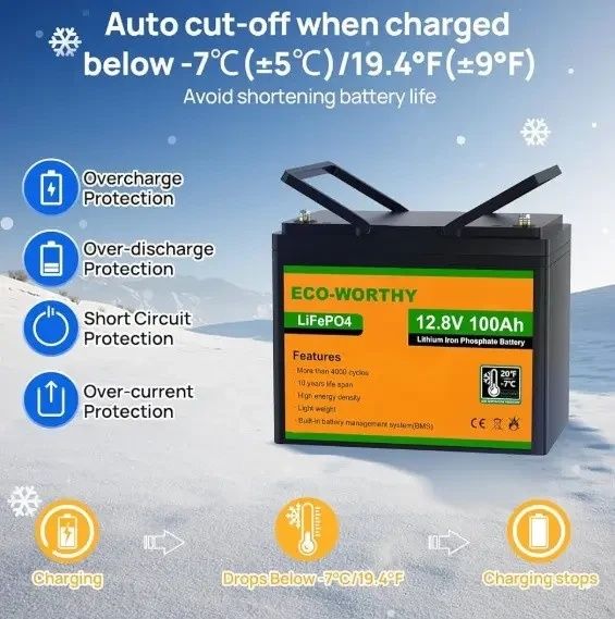 Акумулятор літий-залізо-фосфатний ECO-WORTHY 12,8 V 100Ah LiFePO4 Blue