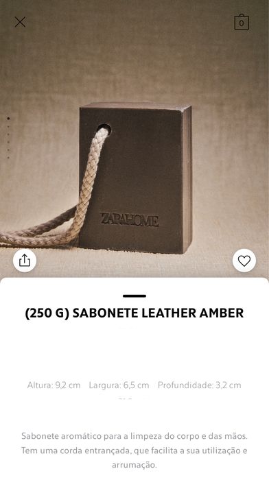 (250 G) Sabonete LEATHER AMBER Zara Home NOVO