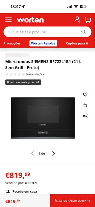 Micro-ondas Encastre SIEMENS BE722R1B1 (21 L - - Preto)