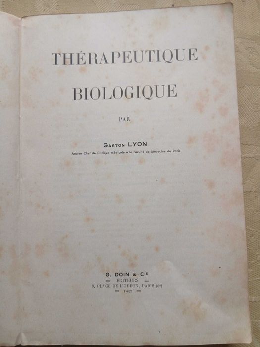 Gaston Lyon Therapeutique Biologique 1937