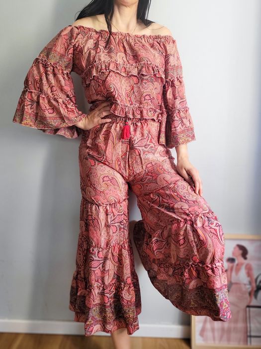 Zestaw komplet na lato bluzka oversize spodnie szerokie nogawki falbanki