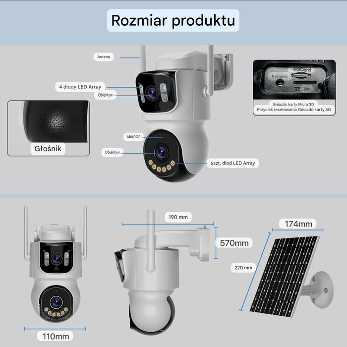 Kamera Solarna na Kartę SIM 4G iCSee Obrotowa IP66 8MP