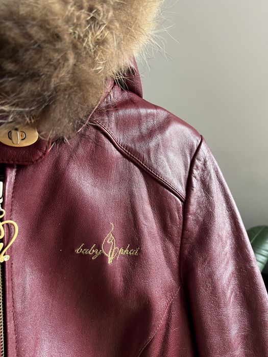 Vintage 2000s Baby Phat leather fur jacket kurtka z futerkiem