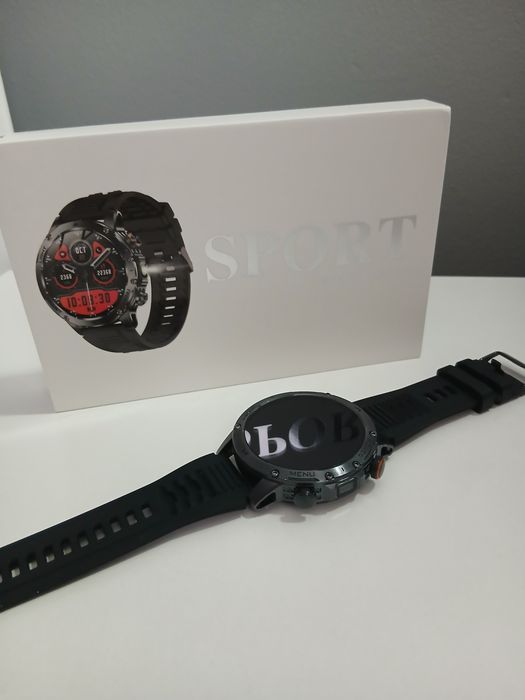 Smartwatch wodoodporny IP69 10ATM, czarna koperta. Męski