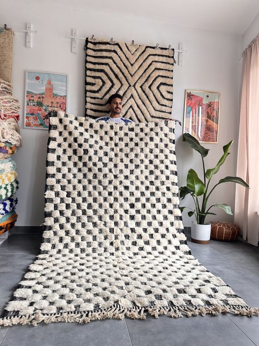 Nowy marokański Beni Ourain, dywan biało-czarny