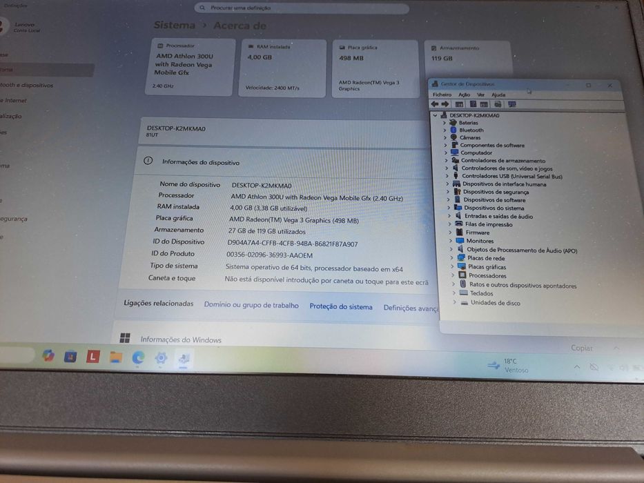 Lenovo S145 15API GerWindows11 - 15,6'' FHD Proces.Athlon 300U Ram4GB Disco M.2 128GB Novo
