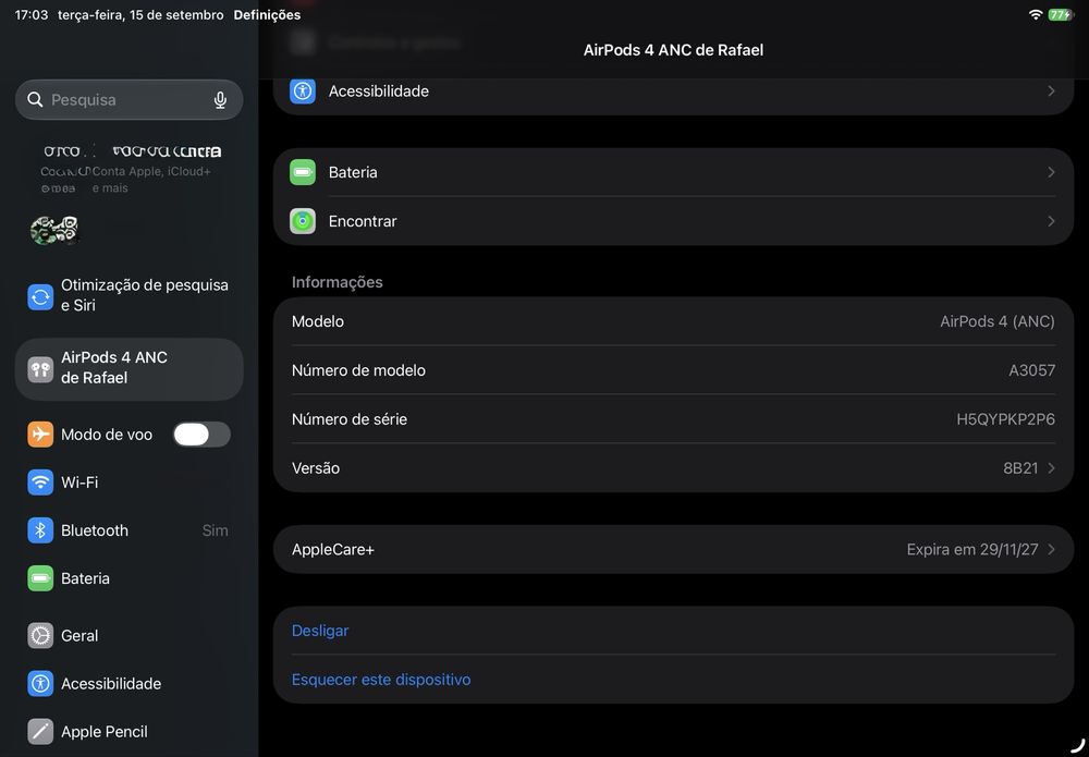 Airpods 4 ANC (cancelamento ruido ativo)