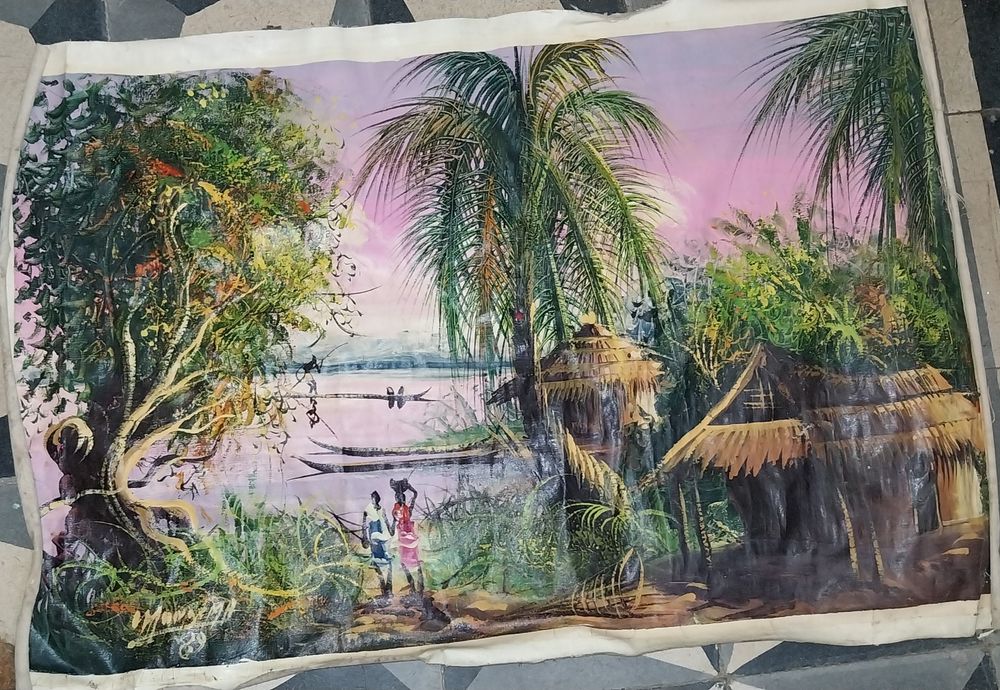 Pintura africana com assinatura a tinta de oleo