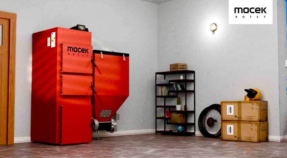 Kocioł na ekogroszek, pellet,Moceko drewno PRO piec25kW Mocek podajnik