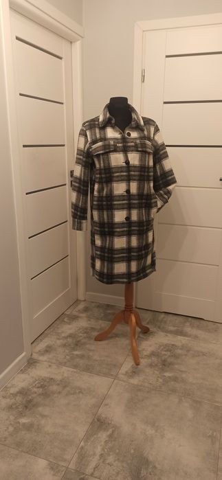 Długi koszulowy płaszcz H&M w kratę S M L