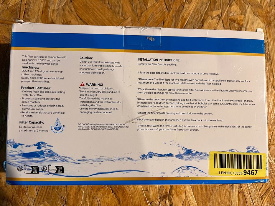 Filtro cartucho compatível com Delonghi DLS C002