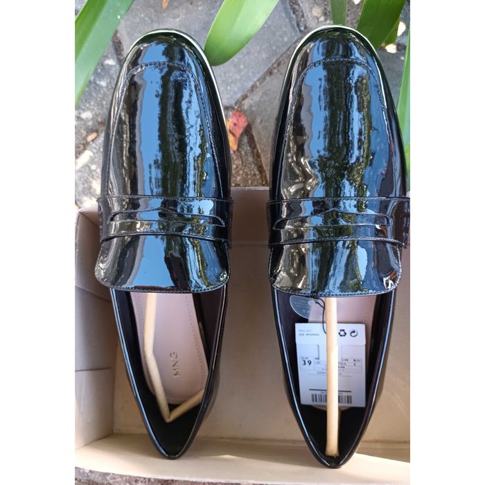 Mocassins pretos brilhantes, Mango, n°39