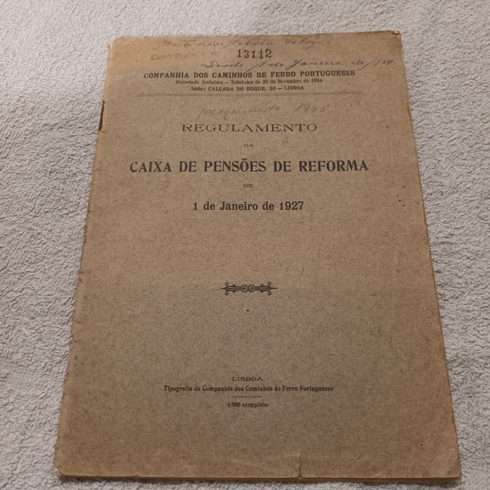Caixa pensoes reforma 1927 caminhos ferro portugiezes