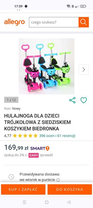 Hulajnoga zielona świecąca jak nowa