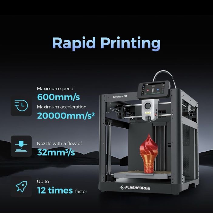 Drukarka 3D 600MM/S Flashforge Adventurer 5M Kompaktowa Bezpowłokowa