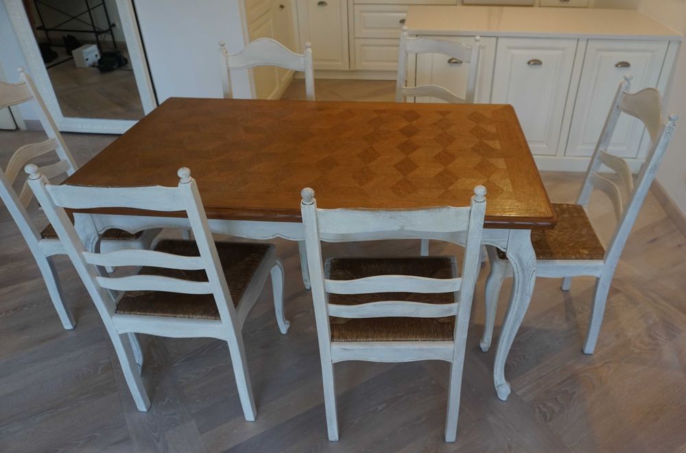 Duży, piękny, rozkładany stół drewniany retro i 6 krzeseł