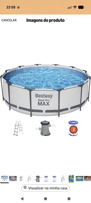 Piscina tubular BESTWAY STEEL PRO MAX D366X100CM + escada + filtro + recarga, com acessórios