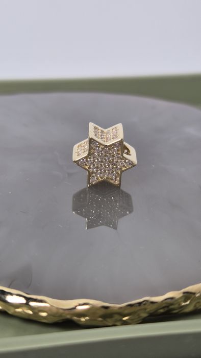 Nowy złoty charms do bransoletki typu Pandora gwiazdka cyrkonie białe