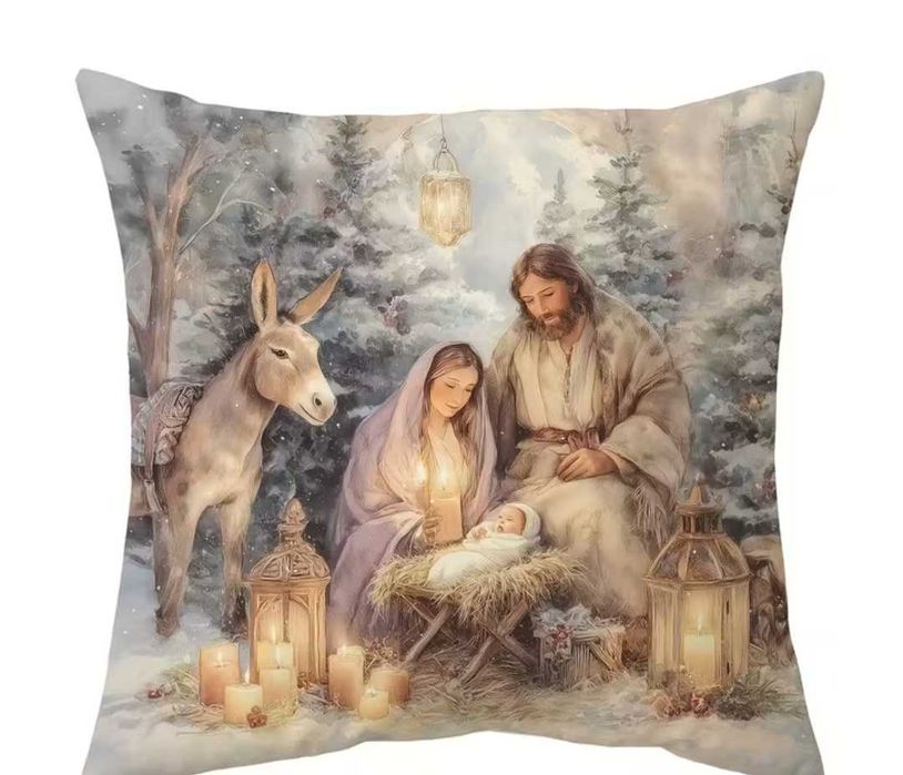 Nowa poszewka świąteczna Boże Narodzenie szopka 45x45 poduszka