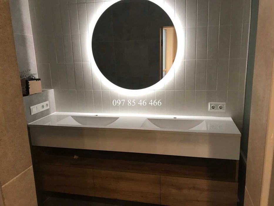 Суцільний умивальник і стільниця на пральну машину + тумба + дзеркало