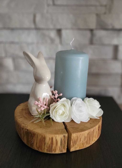 Dekoracja Stroik Świecznik Wielkanocny, ręcznie robiony. plaster dębu