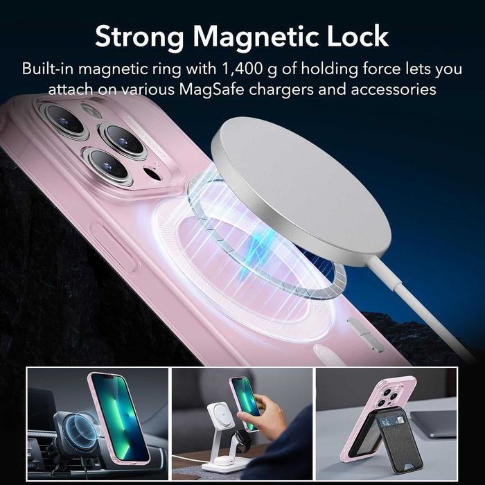 ESR Halolock etui magsafe do iPhone 13 Pro MAX pancerne pół mat różowe