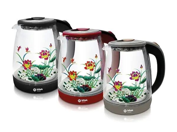 Чайник електричний склянный з квiтклю 1,8л  синє LED-підсвічування
