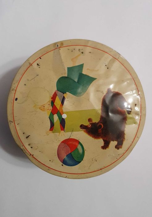 Belíssima caixa / lata muito antiga e rara, com motivos infantis