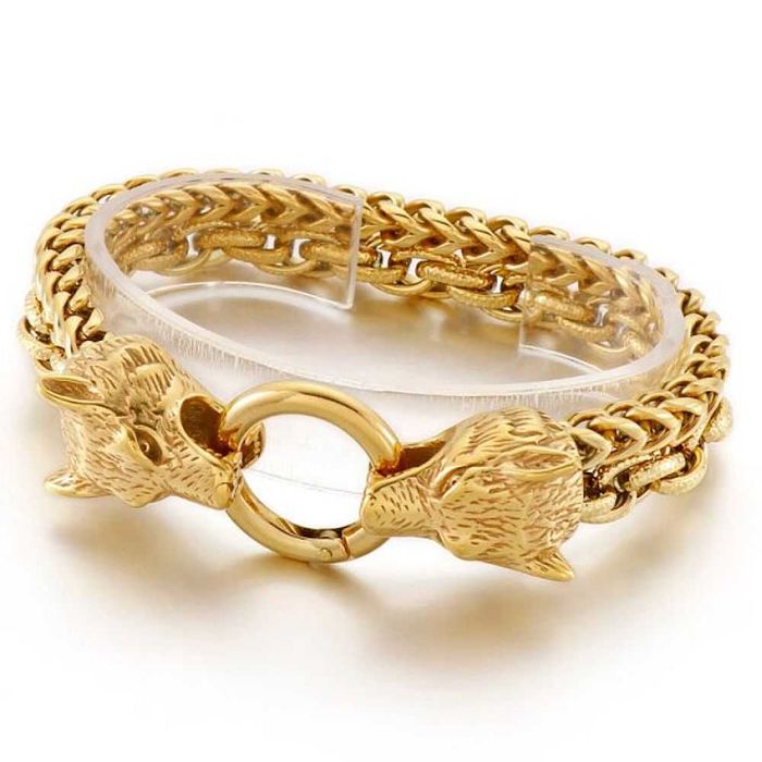 Kwadratowa Pancerka Bransoletka Łańcuch z Wilkami 18K Złoto