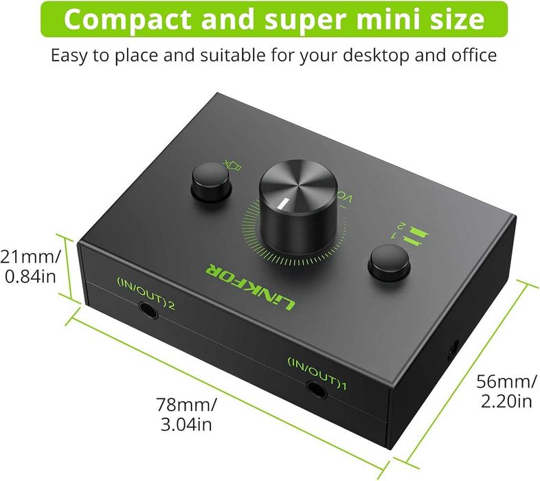 LiNKFOR 2 porty Audio Switch 3.5mm Stereo Audio Selector Box z kablem