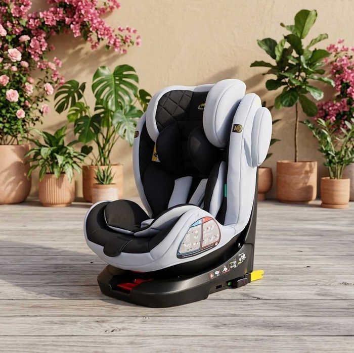 Fotelik samochodowy ISOFIX 40-150 CM 0-36 KG Obrotowy 360 Stopni Z Bazą Szary 3w1 NOWY i-Size R129 Top Tether 5 punktowe pasy Dla Dziecka Do Auta