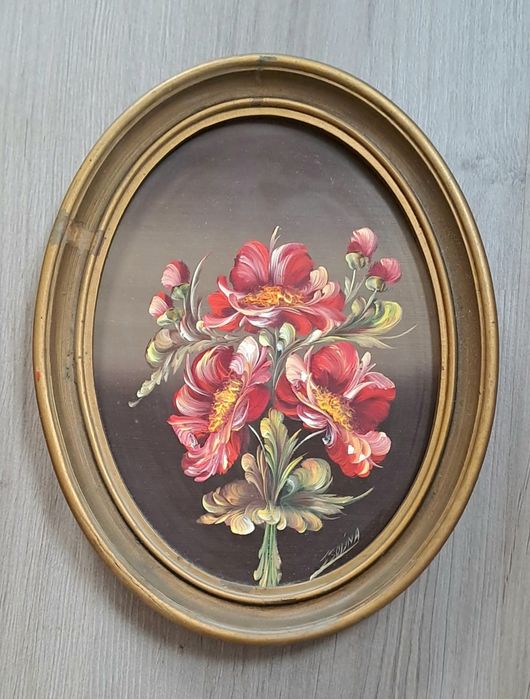 Conjunto 2 quadros antigos pintados a mão, oleo s/ madeira