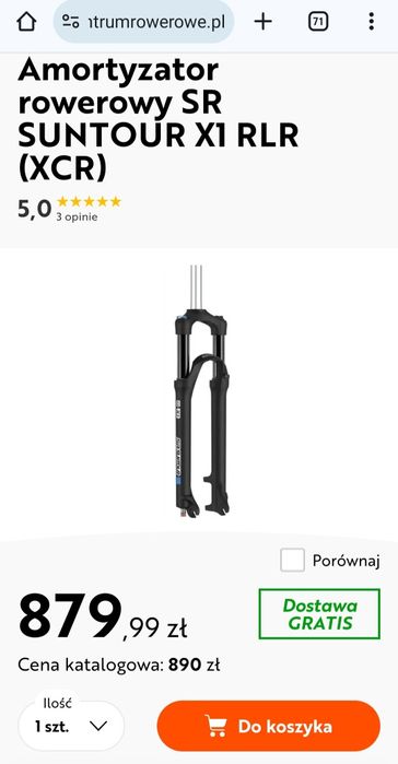 Amortyzator rowerowy SR SUNTOUR X1 RLR (XCR), blokada w manetce